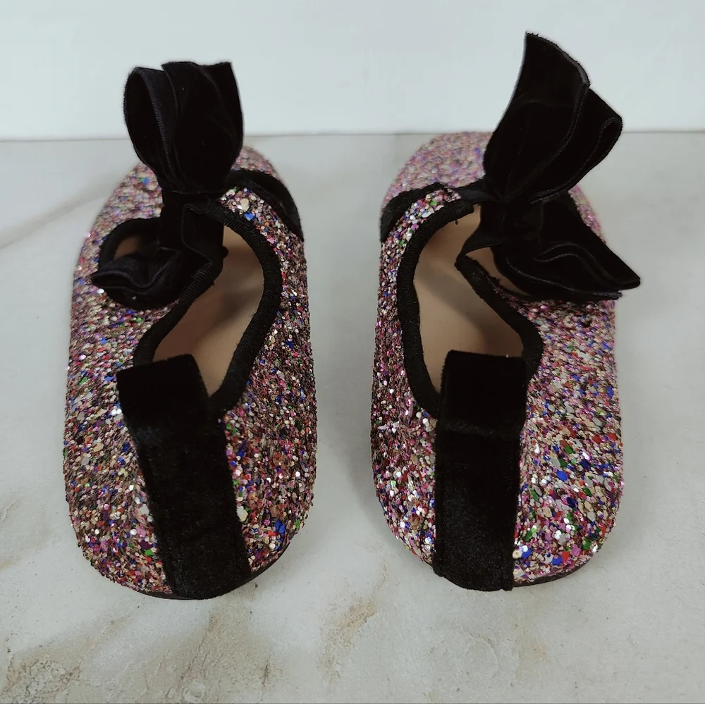 Old Navy Girls' Multicolored Glitter Ballet Flats Bow Accent, 3Y